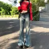 Jeans acampanados de tiro bajo retro americano lavados con una caída fluida, versátiles para principios de otoño, pantalones largos, disponibles en tallas extendidas, admite envío directo