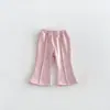 Calça boca de sino lisa forrada com fleece para meninas, coleção de inverno 2026, calça simples de tricô, espessa para bebês, zdk6673