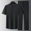 Camisas Finas de Manga Curta de Verão para Homens e Pais de Meia-Idade e Idosos, Camisas de Verão, Conjuntos de Duas Peças de Seda Gelada de Secagem Rápida para Avôs