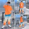 Conjunto de Verano de Manga Corta con Degradado Moderno para Niños Mayores, Elegante Conjunto Deportivo de Dos Piezas con Pantalón Jogger