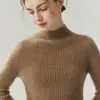 Suéter de malha de cashmere com gola semi-alta, 100% cashmere, espesso, para outono e inverno, feminino, design listrado emagrecedor
