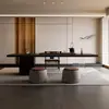 Mesa de Té Mesa de Escritorio de Té Lujo Ligero Moderno Gama Alta Combinación Madera Maciza Tablero Grande Mesa y Sillas de Té Kung Fu Juego Mesa de Café para Oficina