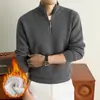 Otoño e Invierno Nuevo Suéter de Punto Grueso para Hombre Media Cremallera Cálido Color Sólido Versátil Manga Larga Prenda Base Ropa de Hombre