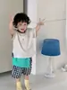 Roupas de Bebê Verão Finas Estilo Coreano Moda Infantil Conjunto de Camiseta de Manga Curta e Shorts Xadrez Fabricante Atacado Personalização