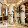 Tela Decorativa de Metal Suspensa de Luxo com Moldura Oval Dourada e Padrão de Plantas, Divisória Decorativa Personalizada para Hotéis, Restaurantes e Clubes