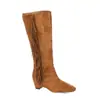 Botas de moda de tubo alto para mujer, estilo coreano, tendencia 2026, para invierno, de tacón alto, que aumentan la altura, de tacón de cuña, de punta cuadrada, con borlas, largas