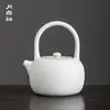 Cerámica Blanca Estilo Chino Olla Espiral con Grano de Martillo Estufa Cerámica para Calentar Té Lámpara de Alcohol a Velas Calentador de Té a Fuego Tetera Exterior