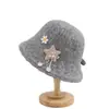Sombrero de pescador de punto de alpaca fino de color liso con diseño calado y abertura, de otoño coreano, sombrero tipo cubo de lana transpirable con estampado de estrellas para mujer