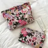 Bolsa de Maquillaje Jacquard Floral Estilo Francés Campestre con Cremallera Bolsa de Almacenamiento Cosmético Bolsa de Tela Portátil para Viaje