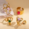 Anillo Abierto de Flor Hueca con Circonita de Acero Inoxidable Anillo de Dedo Índice de Moda Transfronteriza Europea y Americana Anillo de Diseño de Nicho