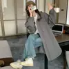 Abrigo gris de mujer de estilo workwear transfronterizo para primavera y otoño, holgado, para exteriores, de longitud media, con bolsillos, cremallera y capucha