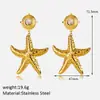 Pendientes Transfronterizos Europeos y Americanos Estilo Marino Acero de Titanio Diseño de Nicho Lujo Accesible Estrella de Mar Chapado en Oro de Acero Inoxidable 18K Pendientes Chapados