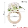 Porta-Guardanapo Fresco Estilo Floresta com Laço, Botões de Flores Artificiais e Flores, Suporte de Guardanapo de Madeira para Decoração de Mesa de Casamento