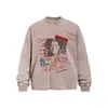 Camiseta de Manga Larga con Estampado de Letras Retro Americano y Personaje para Hombre, Otoño, Holgada, Streetwear, Desgastada, Tie-dye, Cuello Redondo