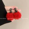 Pendientes de Gato Negro de Dibujos Animados Dulces y Frescos con Elegante Colgante de Perla Roja, Pendientes de Gato de Estilo Nuevo y Sencillo para Primavera