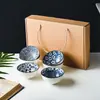 Novo Conjunto de Tigelas de Cerâmica Azul e Branca Estilo Japonês para Uso Doméstico, Conjunto de Tigela e Hashis de Porcelana Azul e Branca Estilo Japonês para Presente