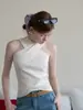 Colete de tricô EGKA estilo francês com decote cruzado para mulheres, novo de verão, slim fit, top curto elegante e que afina a silhueta