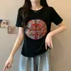 Verano 2024 Nuevo chica regordeta talla grande Guofeng Industria Pesada Bordado Camiseta de Manga Corta Mujer Adelgazante Sencillo Personalizado Top