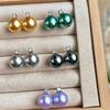 Pendientes de Perla Shijia 12mm616 Gris Platino Imitación Blanco Australiano Blanco Frío Verde Pavo Real Tahitiano