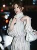 Chaqueta Blanca Estilo Zhao Lusi Osa Mayor para Mujer Otoño e Invierno Nueva Estilo Británico Solapa Delgado de Gama Alta Abrigo Largo