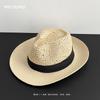 Sombrero de Paja Hueco Transpirable para Mujer en Verano Retro Ala Ancha Mostrando la Cara Pequeño Vacaciones en la Costa Protección Solar Parasol de Playa Sombrero de Vaquero