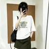 Moletom de algodão dupla face com mangas 3/4 para mulheres, 250g, corte solto, estampado, gola redonda, top de manga de três quartos, proveniente do mercado atacadista da Rua 13 de Guangzhou
