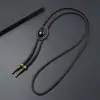 Corbata de Bolo Ovalada Retro con Piedra Negra Unisex Cordón Trenzado Estilo Vaquero Occidental Colgante de Metal Corbata de Moño