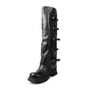 Botas apiladas de cuero estilo europeo y americano, nuevo modelo de comercio exterior, punta redonda, botas de pierna de pantalón empalmada, hebilla de cinturón plisada transfronteriza, tacón grueso, botas altas