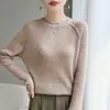 Suéter de Tricô Gola Redonda Cashmere de Seda Novo Outono/Inverno Manga Longa Feminino Cor Sólida Costurado Canelado Solto Camisa Base Top