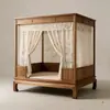 Cama con dosel estilo canción, Cama nido estilo chino nuevo, Cama con dosel doble de madera maciza, Cama con dosel de cuatro postes estilo antiguo Ming y Qing, Cama de dormitorio para casa de huéspedes
