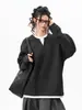 Sudadera con Capucha de Bloques de Color de Peso Pesado Americano Falsa de Dos Piezas con Cuello en V para Mujeres y Hombres, Otoño, Sensación de Alta Gama, Suelta Casual Simple para el Trabajo