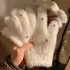 Guantes de Peluche de Estrella Plateada Invierno Piel Blanca Separados por Dedos Calientes Estudiante Cubierta Completa a Prueba de Frío Guantes para Ciclismo