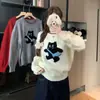 Estilo Coreano Doce Solto Roupa Externa Manga Longa Camisa de Tricô Jacquard Divertido de Gato Suéter Macio e Ceroso Novo Top Feminino Outono e Inverno