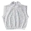 Camisa Base Hueca sin Mangas Versátil de Moda Chaleco de Encaje Decoración Interior de Encaje Cuello Alto Elástico