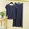 Pijama de modal para mulheres, conjunto de regata sem mangas e saia para o verão, fino, plus size, modelagem solta, conjunto para ficar em casa para mães de meia-idade