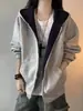 Sudadera con capucha y múltiples bolsillos ocultos para hombre, Otoño, Marca de moda, Bloque de color, Estilo americano, Sudadera con capucha y cremallera, Peso pesado, Ropa exterior para pareja