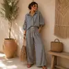 Conjunto de Camisa a Rayas con Solapa y Pantalones Casuales de Moda para Mujer, Transfronterizo Europeo y Americano de Amazon 2026