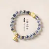 Pulsera de Ágata Corazón de Azúcar Pulsera de Cuentas de la Suerte de una Sola Hilo Regalo de Alta Gama Pulsera de Vaina de Loto Dorada Calcedonia Azul Pulsera Coleccionable