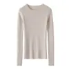 Suéter de Cachemira para Mujer Otoño e Invierno, Hilo Fino, Suave y Liso, Cuello Redondo, Manga Larga, Jersey, Corte Ajustado, Prenda Base de Lana