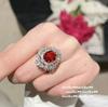 Pulseira de rubi romã Monet Garden, sensação antiga, banhada a ouro 18K, anel feminino com flor de zircônia vermelha carmim