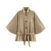 Venta al por mayor de ropa para mujer estilo europeo y americano transfronteriza: nueva colección de otoño, cuello alto retro, mangas murciélago, diseño de amarre, gabardina de corte holgado