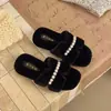 Pantuflas estilo francés, suaves, con adornos de perlas para usar en exteriores, nueva colección otoño/invierno 2026, de suela gruesa, alta calidad y diseño exquisito, de algodón afelpado