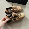 Zapatillas de entrenamiento alemanas Melard con estampado de leopardo para mujer, patchwork retro de gamuza, suela suave, ligeras, versátiles, con cordones, zapatillas casuales