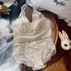 Sujetador de Encaje de Lujo Estilo Francés con Espalda Bonita para Mujer, Sujetador Tipo Chaleco sin Aros para Bustos Grandes y Pequeños