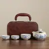 Baoxianghua Set de Té de Viaje Taza Rápida Una Olla Tres Tazas Loto Enroscado Retro Lujo Accesible Tetera Exterior Regalo