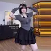 Camiseta Estilo Puro Desejo da Amazon com Estampa de Menina Picante, Manga Curta, Emagrecedora, Falsa Peça Dupla, Top de Amarrar no Pescoço, Conjunto de Saia de Bolo, Feito Sob Medida