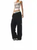 Calça Casual Retro Americana com Strass para Mulheres, Outono e Inverno 2026 Wide-Leg Solta Cintura Alta High-End Comprimento Total