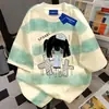 Camiseta de Manga Corta 100% Algodón Personalidad de Nicho para Mujer Verano Tie-dye Rayas Degradadas Holgada Cuello Redondo Top de Pareja