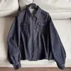 2026 Camisa Jeans Manga Longa Camisa Retro Azul Escuro Cardigã de Lapela Top Jeans Atacado N6AT26501
