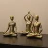 Conjunto de 3 Figuras de Yoga Resina Cobre Antigo Decoração para Casa